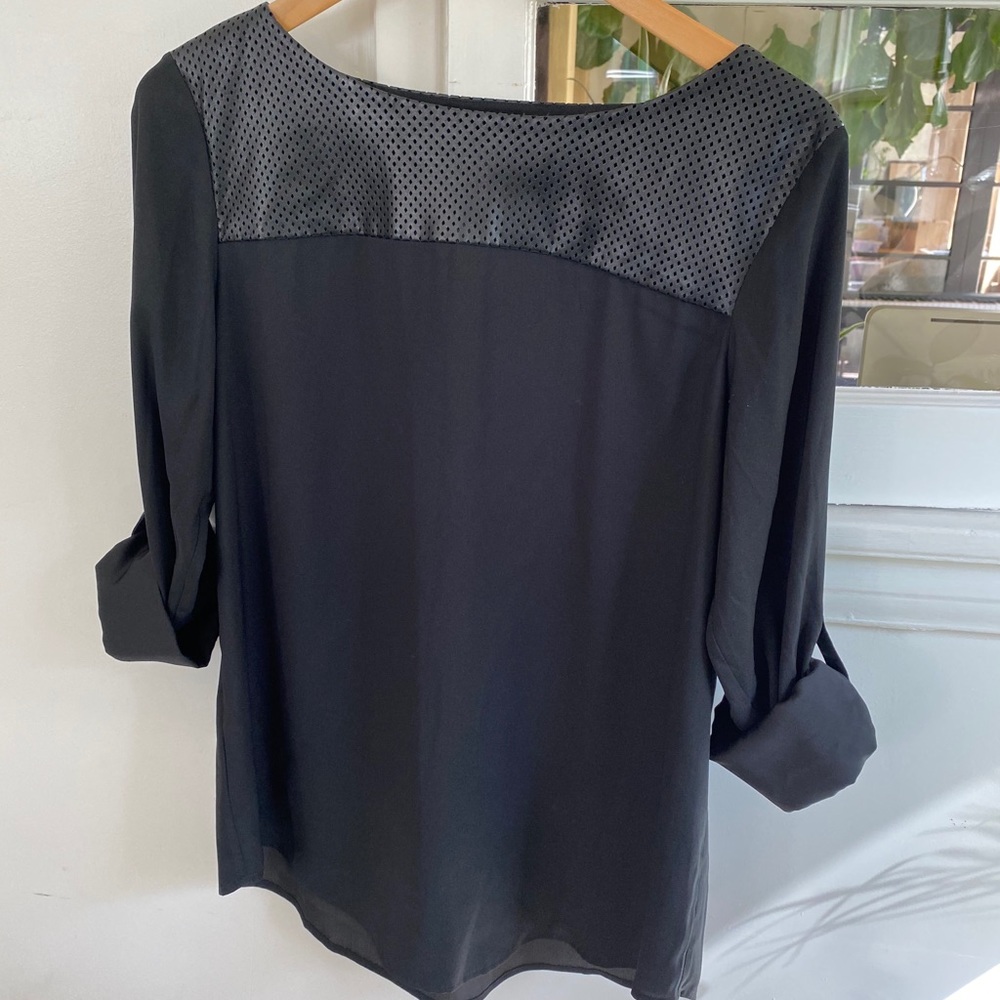 Ann Taylor Blouse w/Perforated Leather Accent